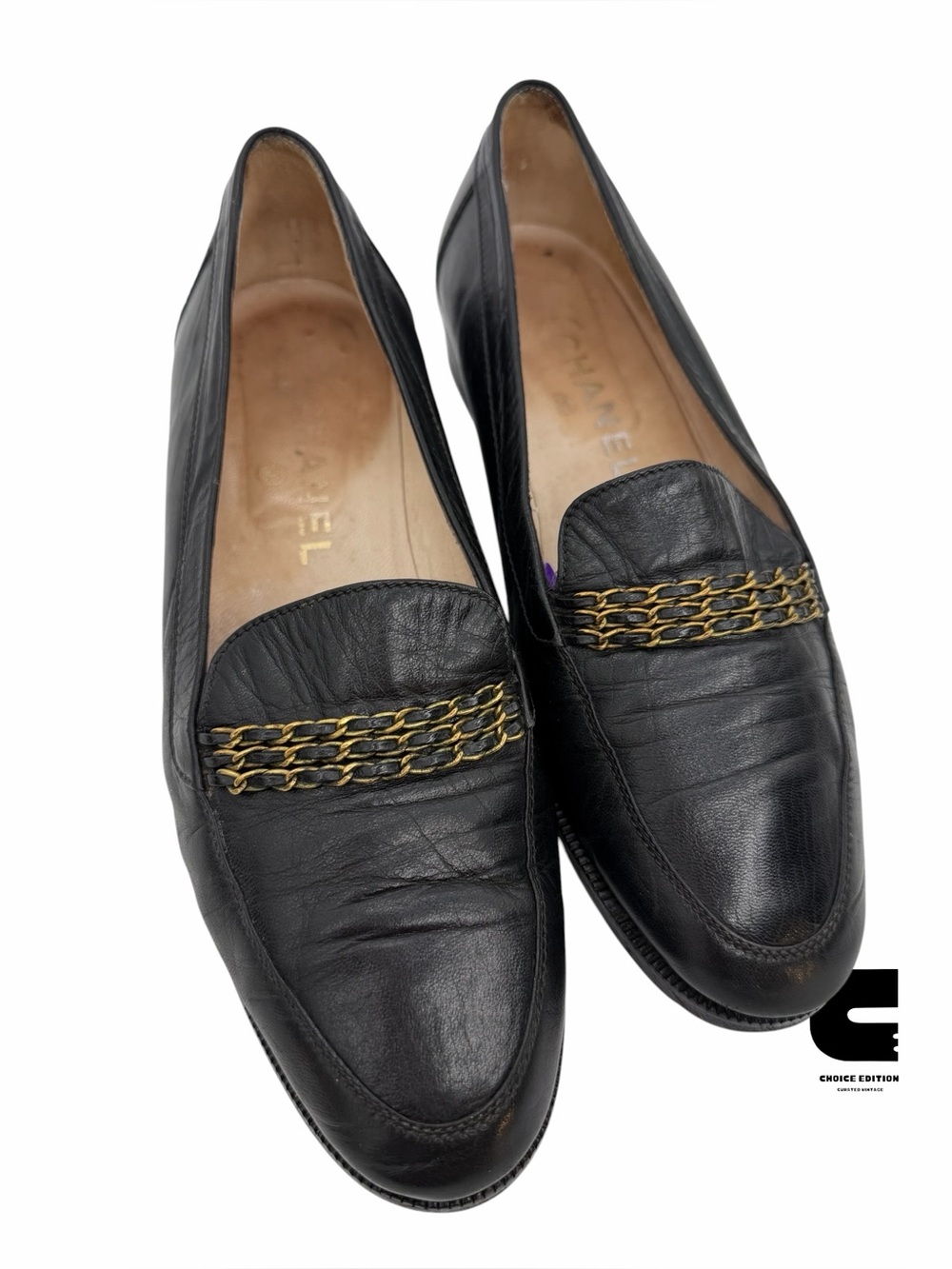 Vintage Chanel Classic Leather CC Chain Slip On Loafers - Size 38 1/2 - Picture 2 of 8